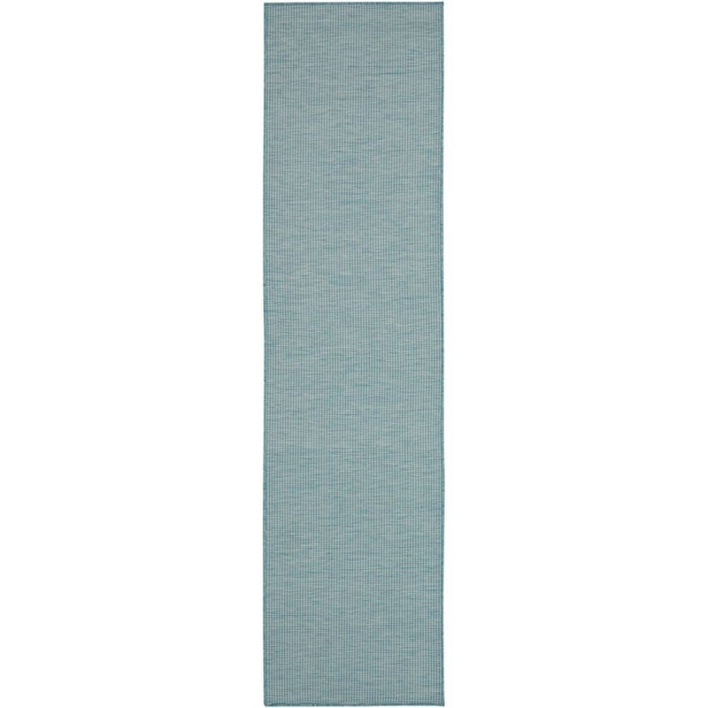 Nourison Positano Aqua 2 ft. x 8 ft. Kitchen Runner Solid Modern Indoor/Outdoor Patio Area Rug 790668