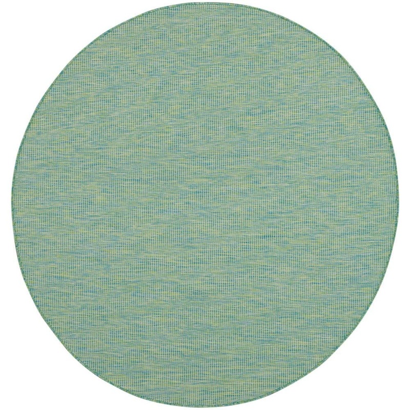 Nourison Positano Blue/Green 6 ft. x 6 ft. Round Solid Modern Indoor/Outdoor Patio Area Rug 790569