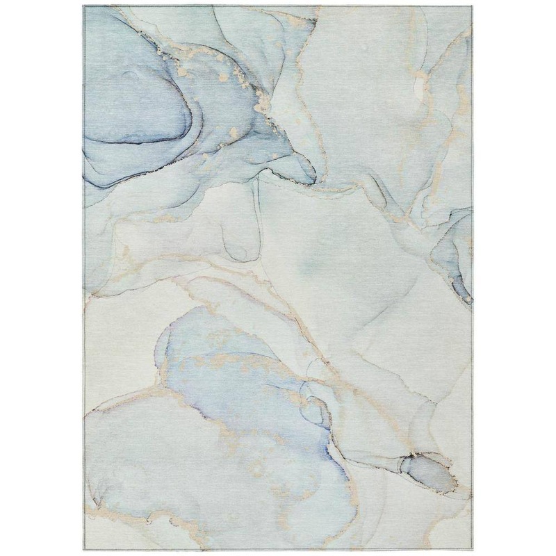 HomeRoots Beige and Blue 10 ft. x 14 ft. Woven Abstract Polyester Rectangle Indoor/Outdoor Area Rug 2000560563
