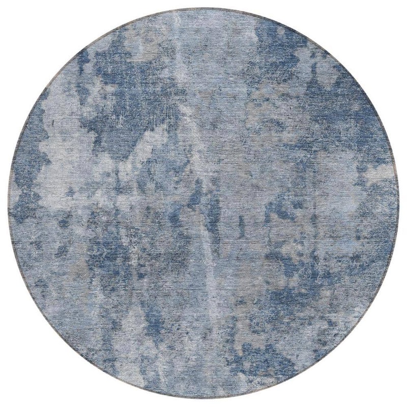 HomeRoots Blue 8 ft. Round Woven Abstract Round Indoor/Outdoor Area Rug 2000564238