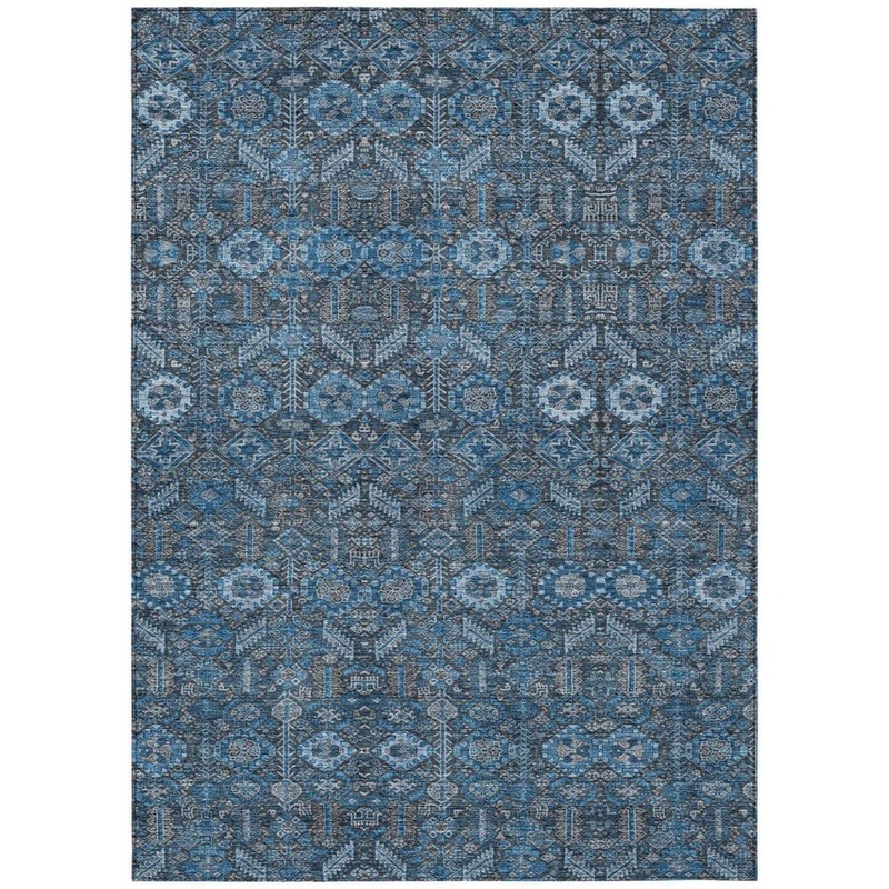 HomeRoots Blue and Black 10 ft. x 14 ft. Woven Floral Rectangle Indoor/Outdoor Area Rug 2000564310