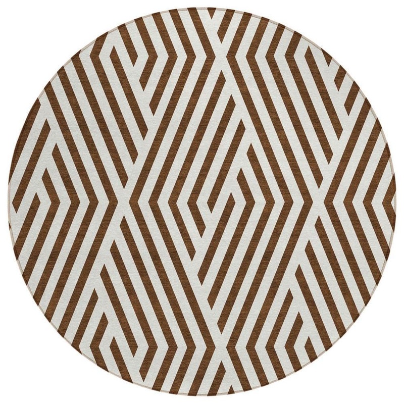 HomeRoots Brown and White 8 ft. Round Woven Geometric Round Indoor/Outdoor Area Rug 2000562259