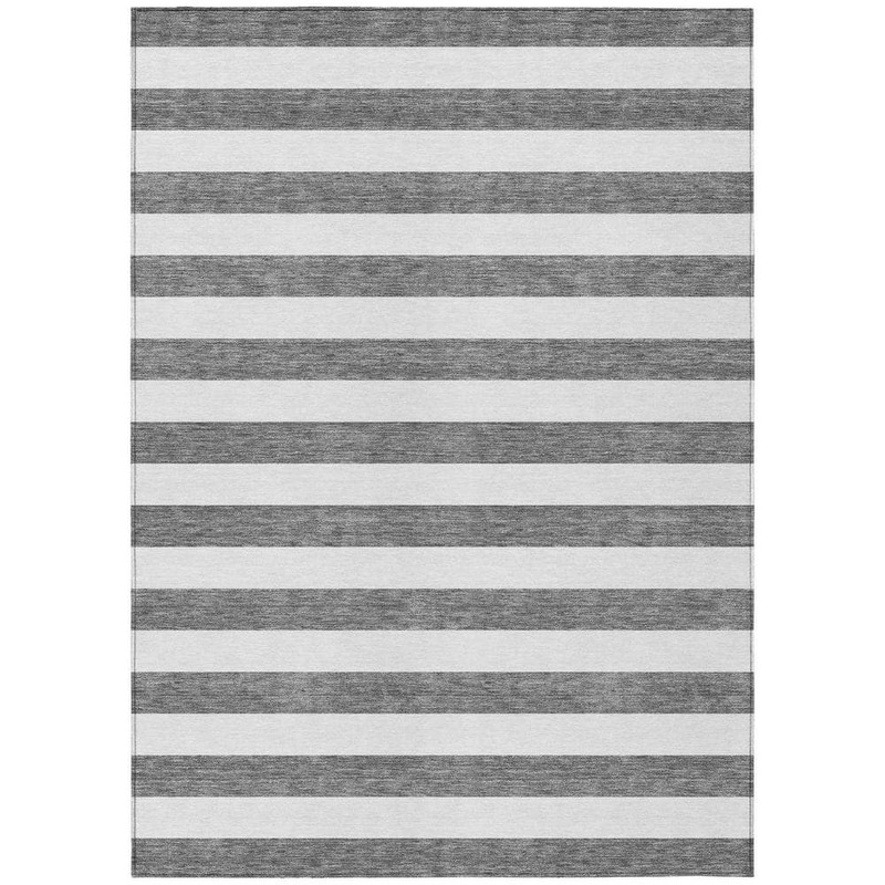 HomeRoots Charcoal 9 ft. x 12 ft. Woven Striped Polyester Rectangle Indoor/Outdoor Area Rug 2000560814