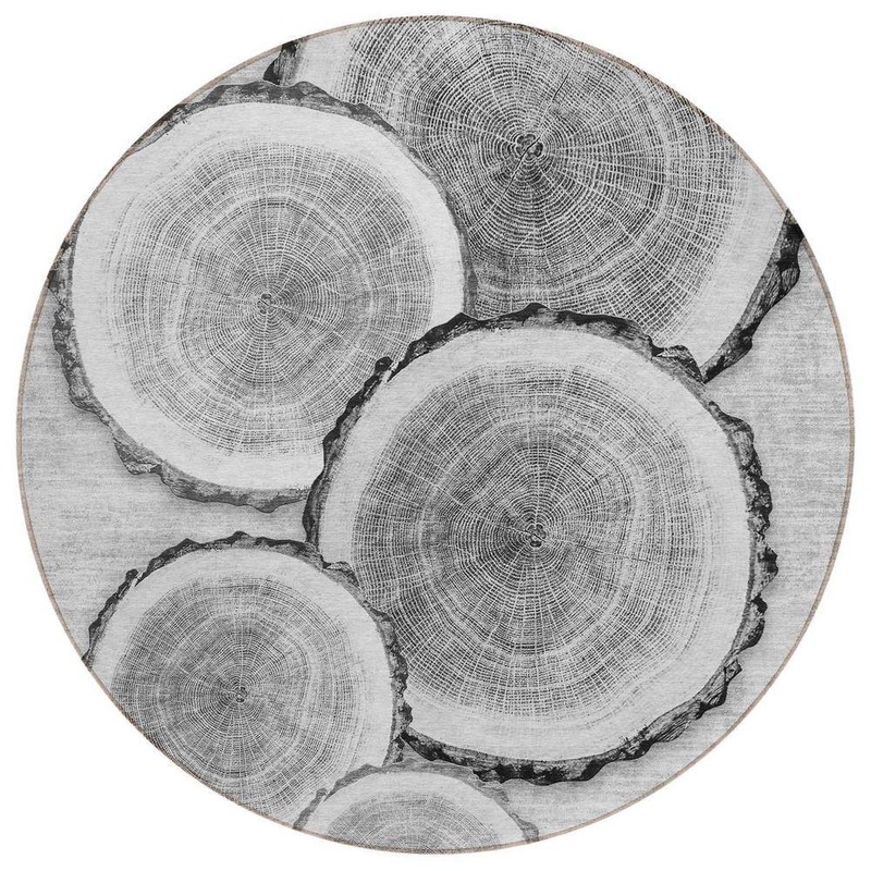 HomeRoots Gray and Black 8 ft. Round Woven Geometric Round Indoor/Outdoor Area Rug 2000564415