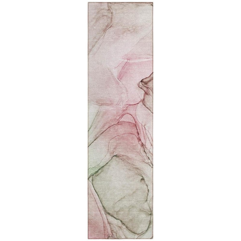 HomeRoots Gray and Pink 2 ft. x 7 ft. Abstract Indoor / Outdoor Area Rug 2000559362