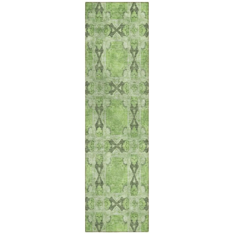 HomeRoots Green 2 ft. x 8 ft. Woven Floral;Medallion Runner Indoor/Outdoor Area Rug 2000563431