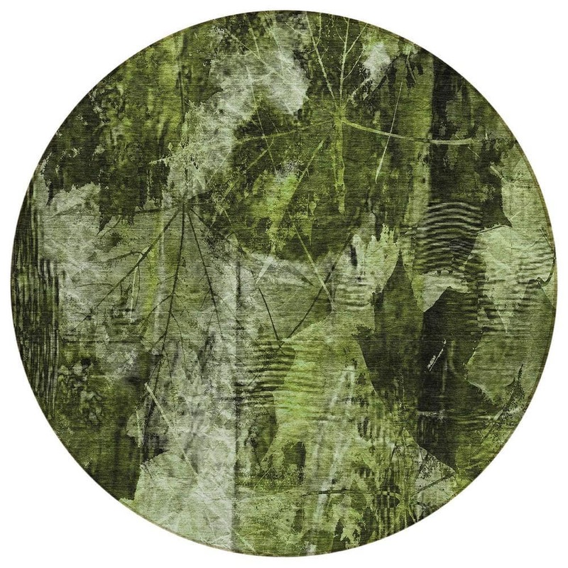 HomeRoots Green 8 ft. Round Woven Floral Round Indoor/Outdoor Area Rug 2000563174