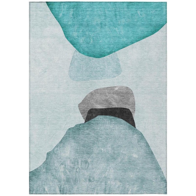 HomeRoots Ivory Teal and Gray 5 ft. x 8 ft. Woven Abstract Rectangle Indoor/Outdoor Area Rug 2000562204