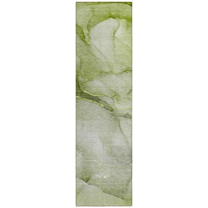 HomeRoots Olive Green 2 ft. x 8 ft. Abstract Indoor / Outdoor Area Rug 2000559821