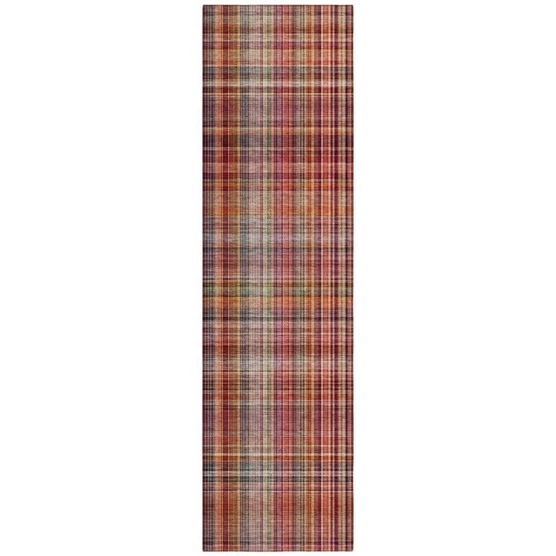 HomeRoots Red 2 ft. x 8 ft. Woven Plaid Runner Indoor/Outdoor Area Rug 2000561913