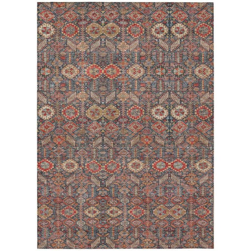HomeRoots Red and Dark Blue 9 ft. x 12 ft. Woven Floral Rectangle Indoor/Outdoor Area Rug 2000564372