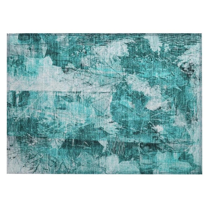 HomeRoots Teal 2 ft. x 3 ft. Woven Floral Rectangle Indoor/Outdoor Area Rug 2000563205