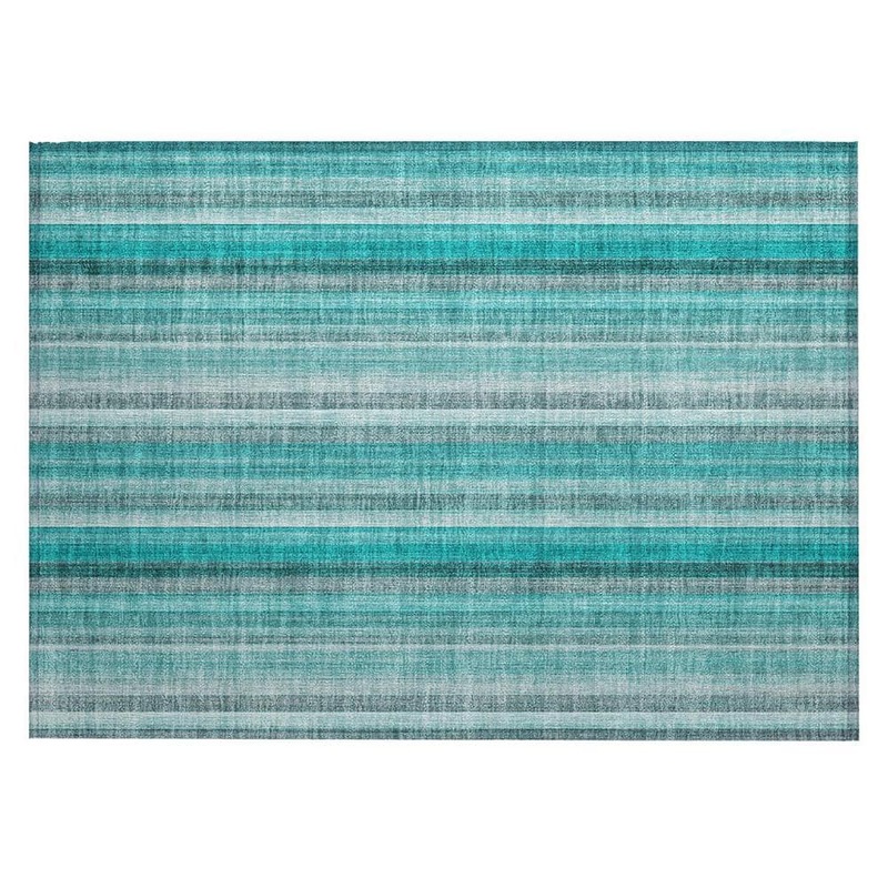 HomeRoots Teal and Gray 2 ft. x 3 ft. Woven Striped Rectangle Indoor/Outdoor Area Rug 2000562092