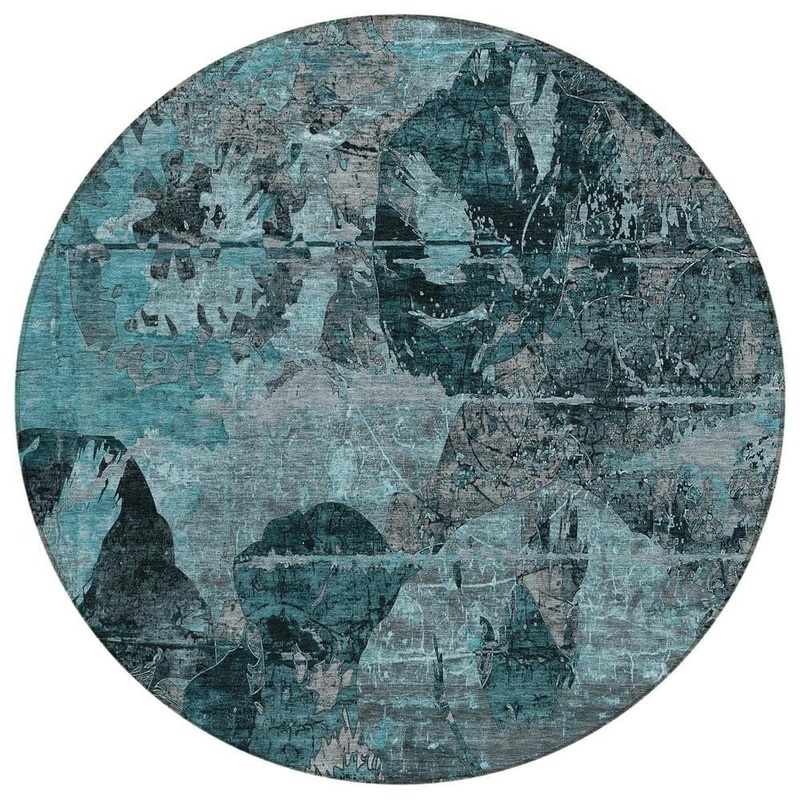 HomeRoots Teal and Gray 8 ft. Round Woven Floral Round Indoor/Outdoor Area Rug 2000562799