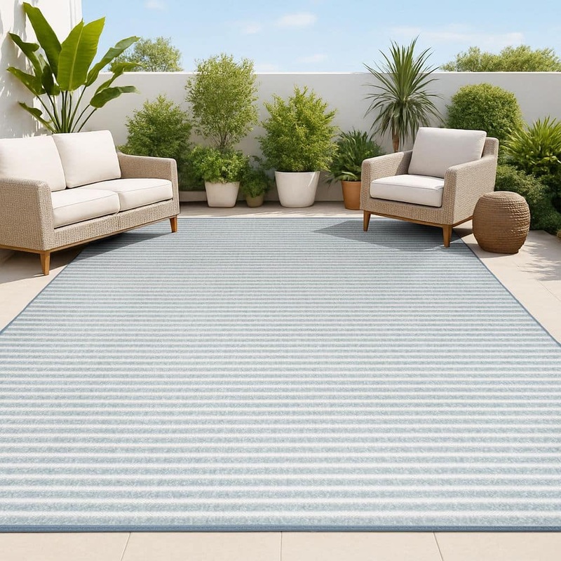 JONATHAN Y Aarhus High-Low Minimalist Scandi Striped Blue/Ivory 4 ft. x 6 ft. Indoor/Outdoor Area Rug SCN102E-4