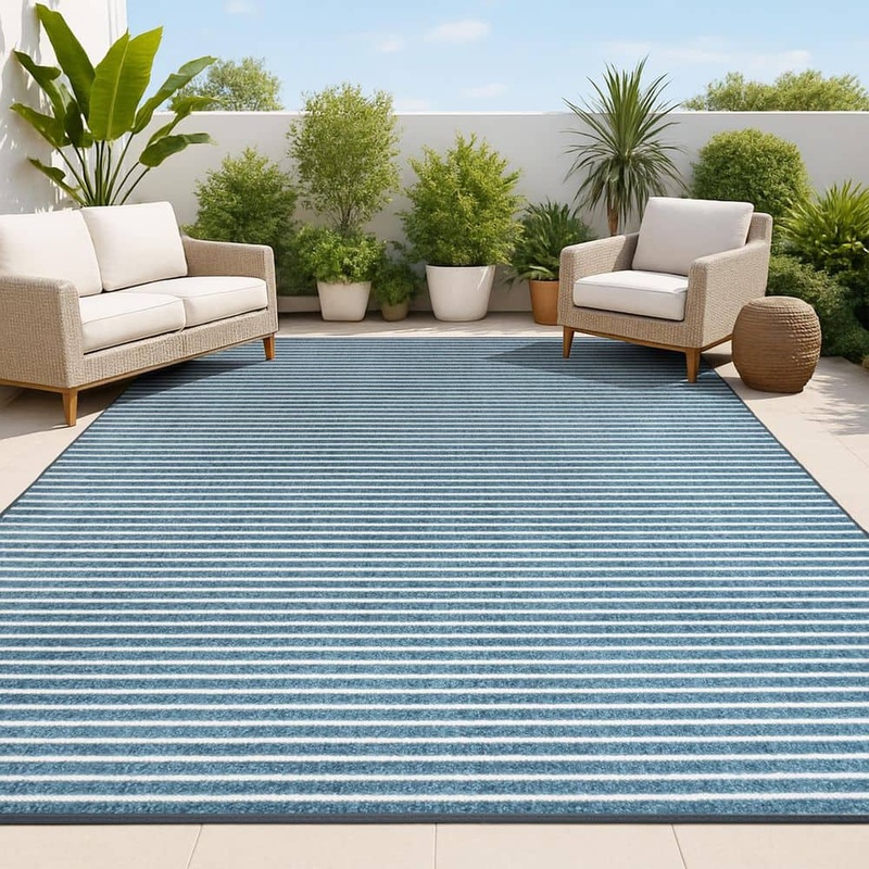 JONATHAN Y Aarhus High-Low Minimalist Scandi Striped Navy/ivory 3 ft. x 5 ft. Indoor/Outdoor Area Rug SCN102A-3