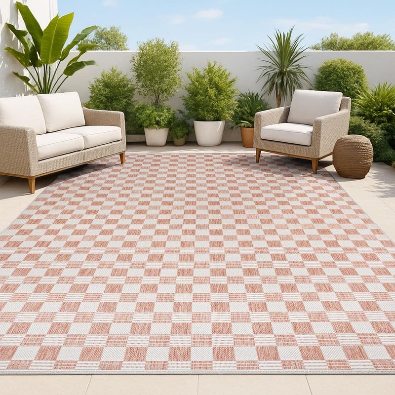 JONATHAN Y Aimee Traditional Cottage Checkerboard Salmon/Cream 3 ft. x 5 ft. Indoor/Outdoor Area Rug TSN204A-3