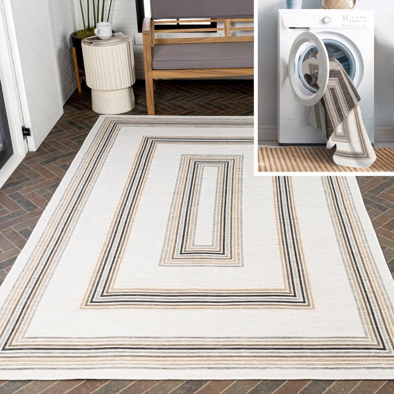 JONATHAN Y Argo Classic Nautical Mitre Stripe Reversible Machine-Washable Black/Cream 4 ft. x 6 ft. Indoor/Outdoor Area Rug SVH101B-4