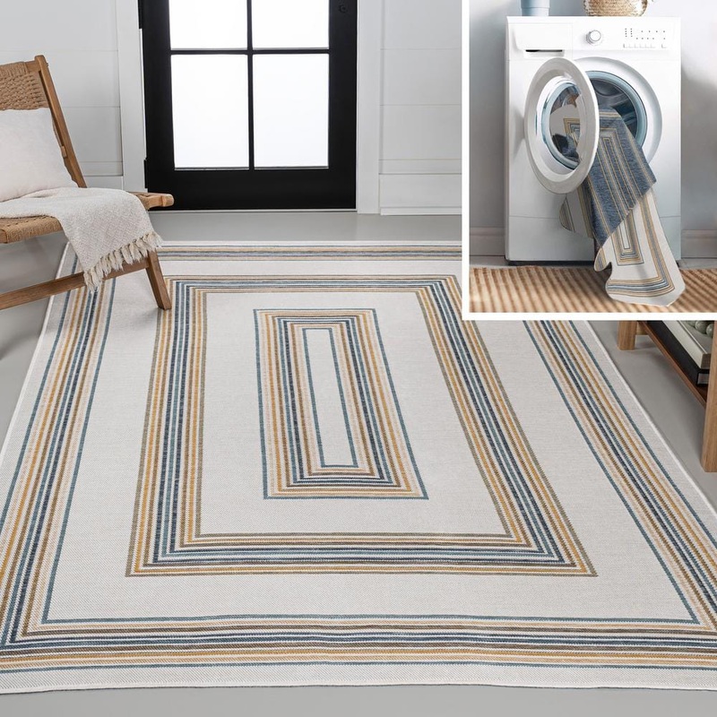 JONATHAN Y Argo Classic Nautical Mitre Stripe Reversible Machine-Washable Navy/Cream 3 ft. x 5 ft. Indoor/Outdoor Area Rug SVH101A-3