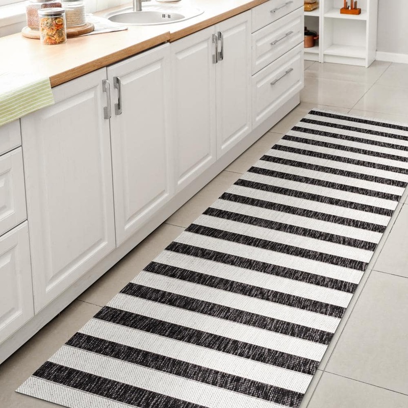 JONATHAN Y Aveiro Black/Cream 2 ft. x 8 ft. Wide Stripe Indoor/Outdoor Area Rug SMB112B-28