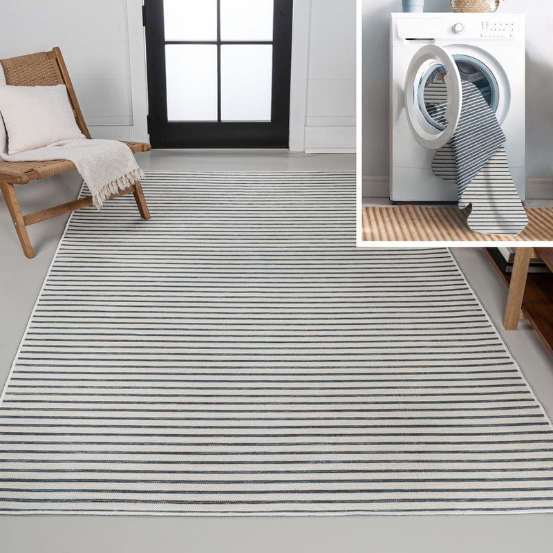 JONATHAN Y Damon Classic Coastal Pinstripe Reversible Machine Washable Navy/Cream 8 ft. x 10 ft. Indoor/Outdoor Area Rug SVH102A-8
