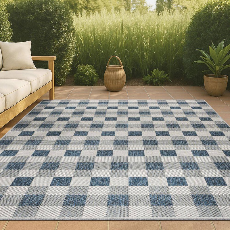 JONATHAN Y Darcy Traditional Geometric Bold Gingham Navy/Cream 4 ft. x 6 ft. Indoor/Outdoor Area Rug TSN201C-4