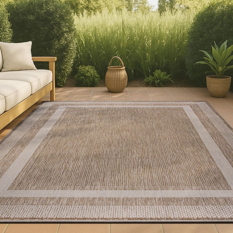 JONATHAN Y Dover Classic 3-Stripe Border Beige/Cream 8 ft. x 10 ft. Indoor/Outdoor Area Rug TSN209A-8