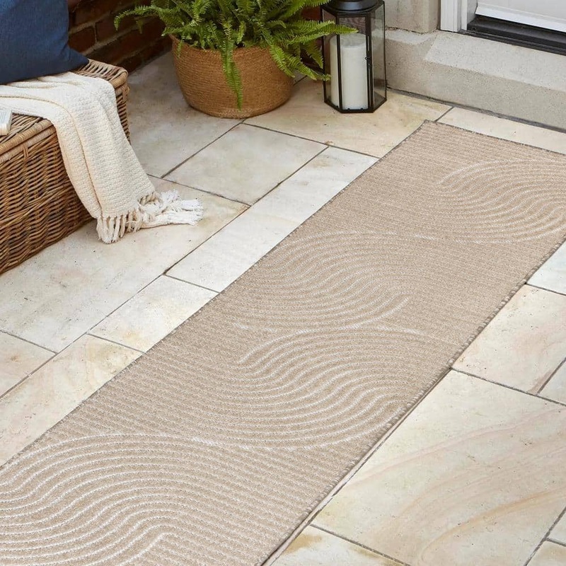 JONATHAN Y Hallie High-Low Minimalist Curve Geometric Beige/Cream 2 ft. x 8 ft. Indoor/Outdoor Runner Rug SCN100D-28