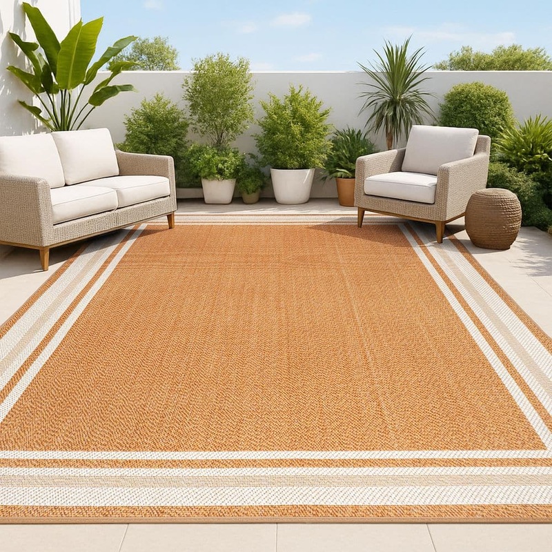 JONATHAN Y James Modern Border Stripe Orange/Cream 3 ft. x 5 ft. Indoor/Outdoor Area Rug SMB201D-3
