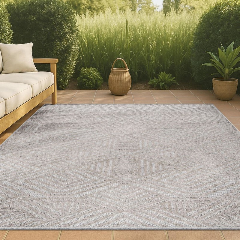 JONATHAN Y Jordan High-Low Pile Art Deco Geometric Beige 3 ft. x 5 ft. Indoor/Outdoor Area Rug SBH103B-3