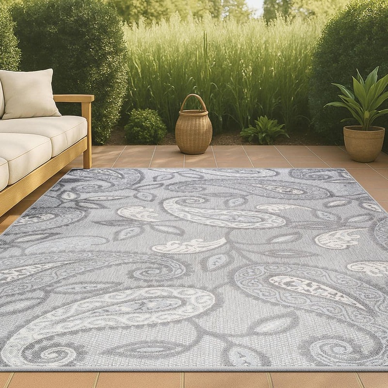 JONATHAN Y Julien Paisley High-Low Light Gray/Ivory 3 ft. x 5 ft. Indoor/Outdoor Area Rug AMC102A-3