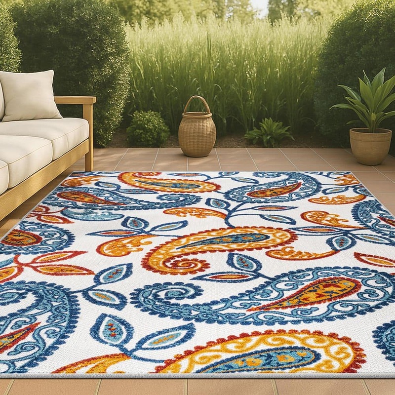 JONATHAN Y Julien Paisley High-Low Orange/Blue 4 ft. x 6 ft. Indoor/Outdoor Area Rug AMC102B-4