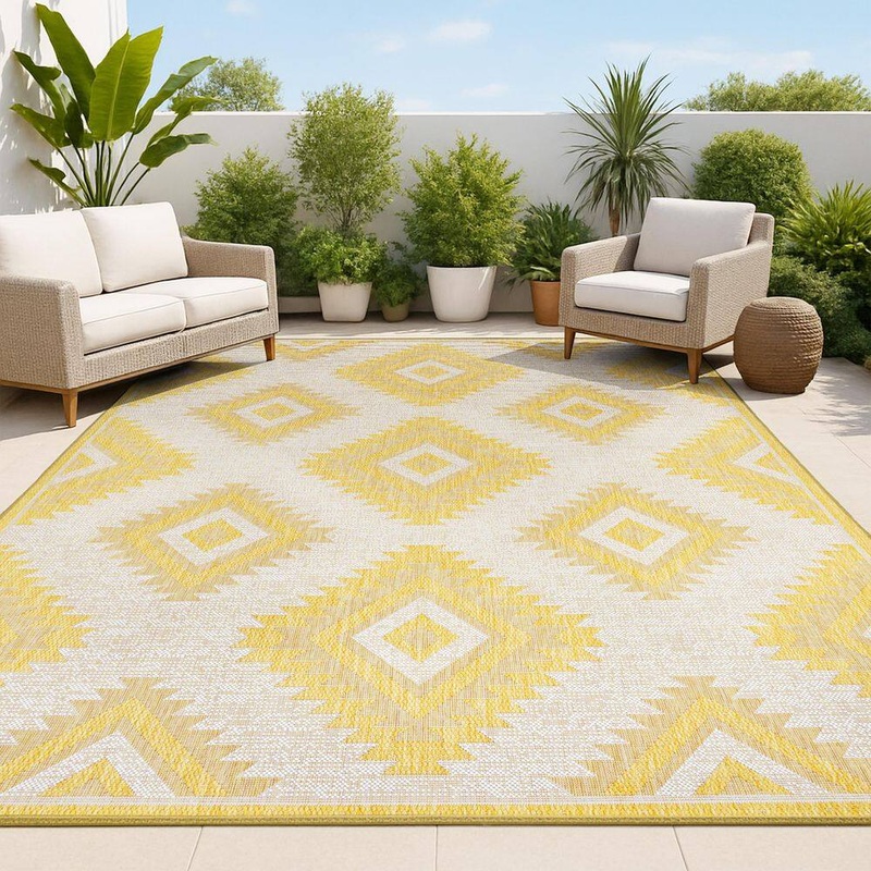 JONATHAN Y Lior Geometric Moroccan Diamond Yellow/Cream 4 ft. x 6 ft. Indoor/Outdoor Area Rug TSN202C-4
