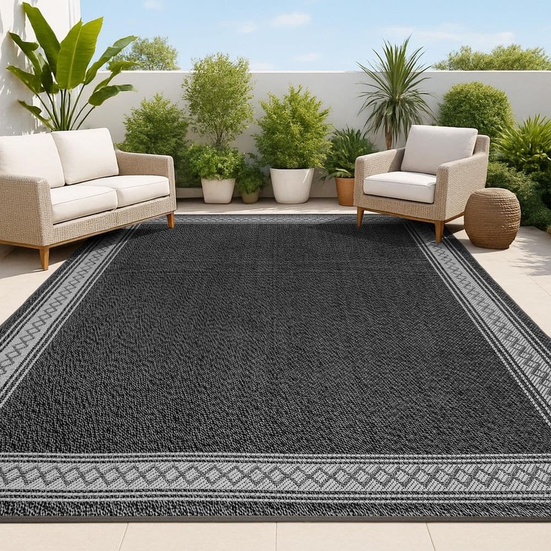 JONATHAN Y Lucia Classic Diamond Border Black/Gray 5 ft. x 8 ft. Indoor/Outdoor Area Rug SMB207G-5