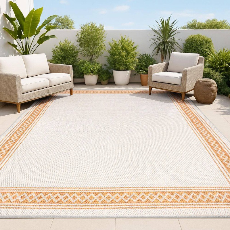 JONATHAN Y Lucia Classic Diamond Border Cream/Orange 8 ft. x 10 ft. Indoor/Outdoor Area Rug SMB207F-8