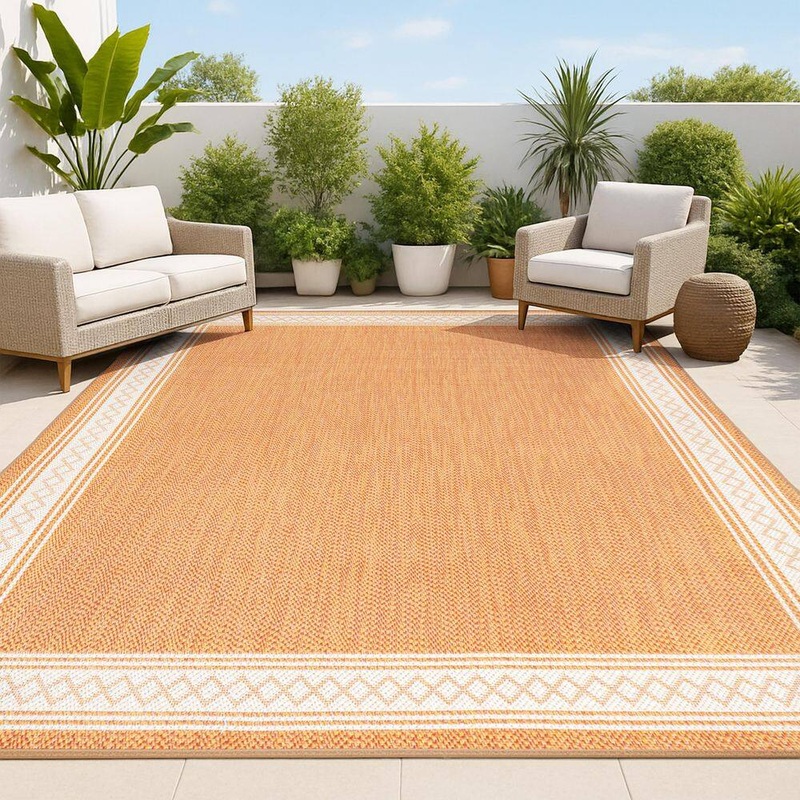 JONATHAN Y Lucia Classic Diamond Border Orange/Cream 4 ft. x 6 ft. Indoor/Outdoor Area Rug SMB207E-4