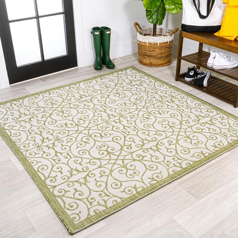 JONATHAN Y Madrid Vintage Filigree Textured Weave Green/Cream 5 ft. Square Indoor/Outdoor Area Rug SMB107H-5SQ