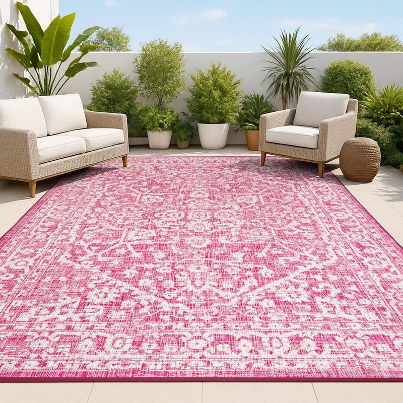 JONATHAN Y Malta Bohemian Medallion Textured Weave Fuchsia/Light Gray 9 ft. x 12 ft. Indoor/Outdoor Area Rug SMB104E-9