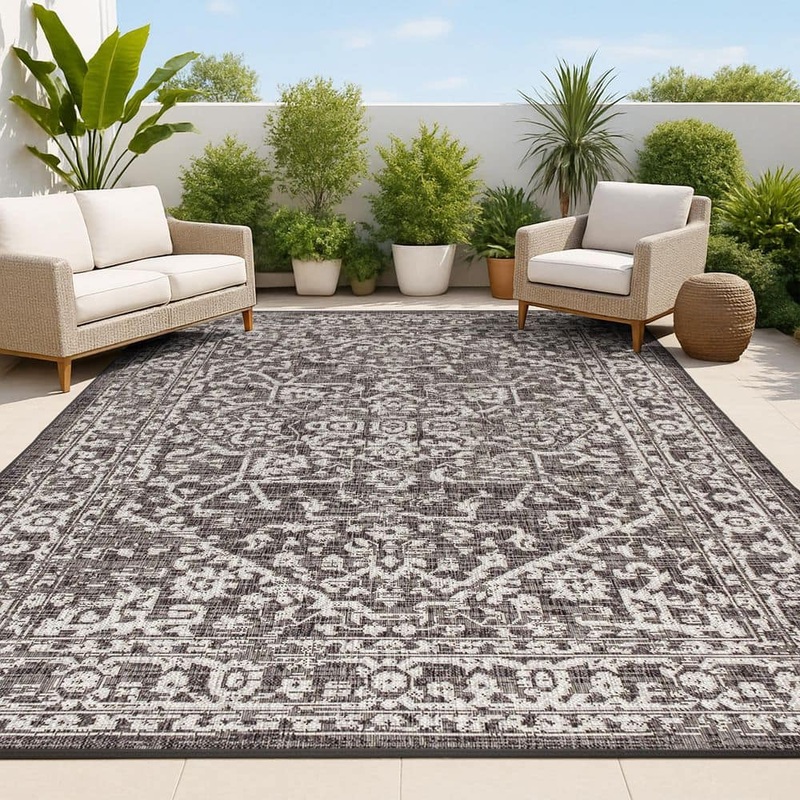 JONATHAN Y Malta Bohemian Medallion Textured Weave Indoor/Outdoor Black/Gray 8 ft. x 10 ft. Area Rug SMB104C-8