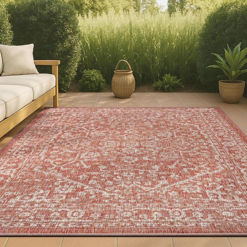 JONATHAN Y Malta Red/Taupe 9 ft. x 12 ft. Bohemian Medallion Textured Weave Indoor/Outdoor Area Rug SMB104A-9