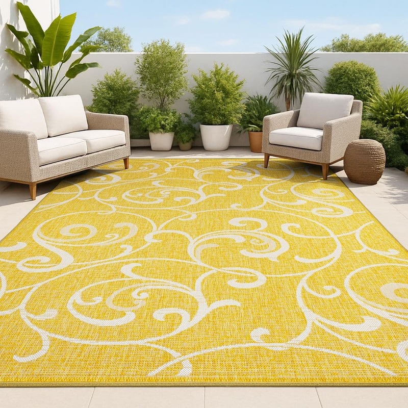 JONATHAN Y Maribel Traditional Classic All-Over Scroll Yellow/Cream 4 ft. x 6 ft. Indoor/Outdoor Area Rug TSN205C-4