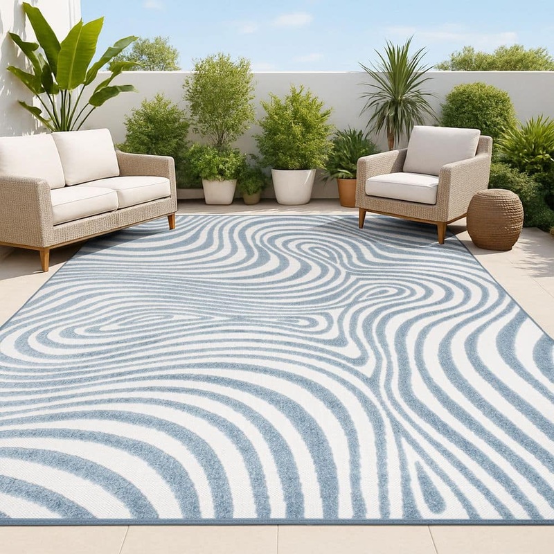 JONATHAN Y Maribo High-Low Abstract Groovy Striped Dark Blue/Cream 4 ft. x 6 ft. Indoor/Outdoor Area Rug SCN103E-4