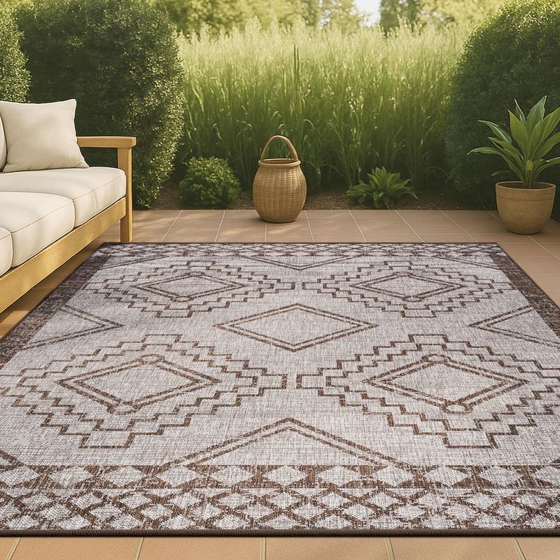 JONATHAN Y Marokko Diamond Tribal Medallion Beige/Brown 5 ft. x 8 ft. Indoor/Outdoor Area Rug SMB127A-5
