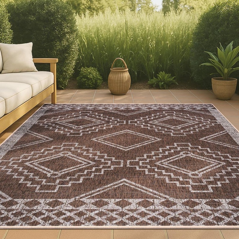 JONATHAN Y Marokko Diamond Tribal Medallion Brown/Beige 5 ft. x 8 ft. Indoor/Outdoor Area Rug SMB127B-5