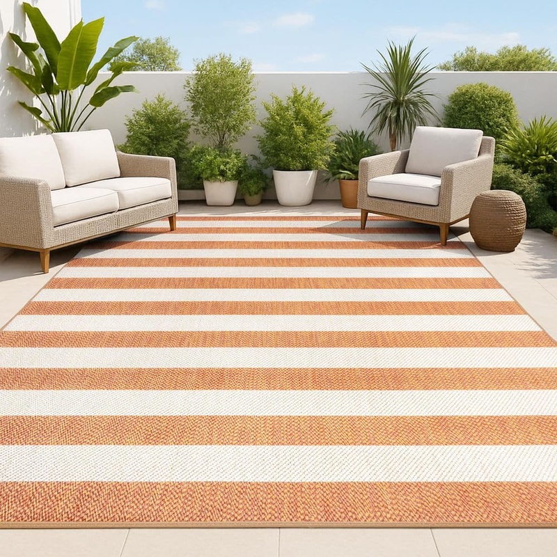 JONATHAN Y Negril Two-Tone Orange/Beige 3 ft. x 5 ft. Wide Stripe Indoor/Outdoor Area Rug SMB203A-3