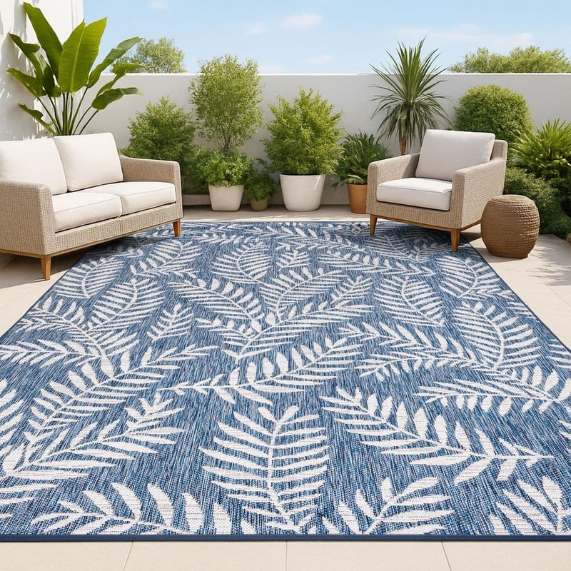 JONATHAN Y Nevis Palm Frond Navy/Ivory 5 ft. x 8 ft. Indoor/Outdoor Area Rug SMB119B-5