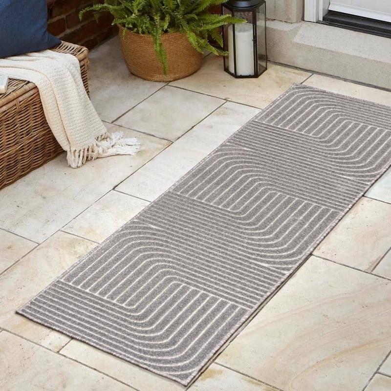 JONATHAN Y Odense High-Low Minimalist Angle Geometric Gray/Ivory 2 ft. x 8 ft. Indoor/Outdoor Runner Rug SCN101B-28