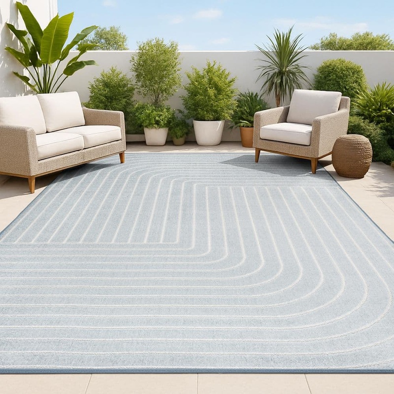 JONATHAN Y Odense High-Low Minimalist Angle Geometric Light Blue/Cream 8 ft. x 10 ft. Indoor/Outdoor Area Rug SCN101F-8