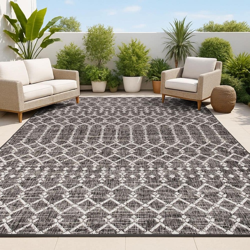 JONATHAN Y Ourika Black/Gray 8 ft. x 10 ft. Moroccan Indoor/Outdoor Area Rug SMB108F-8