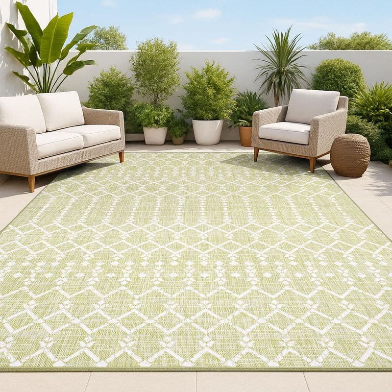 JONATHAN Y Ourika Moroccan Geometric Textured Weave Light Green/Cream 8 ft. x 10 ft. Indoor/Outdoor Area Rug SMB108N-8